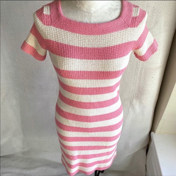 Vintage 60s 70s Easter BARBIE Dress S/M Knit Pink Striped Mini Pink White Stripe - Picture 6 of 8